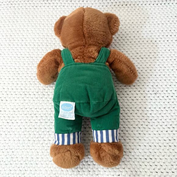 Eden Vintage Corduroy Green Overalls Teddy Bear Stuffed Animal Plush - Picture 5 of 8
